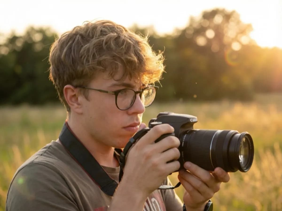 Yannis mit Kamera – Einstieg in die Fotografie