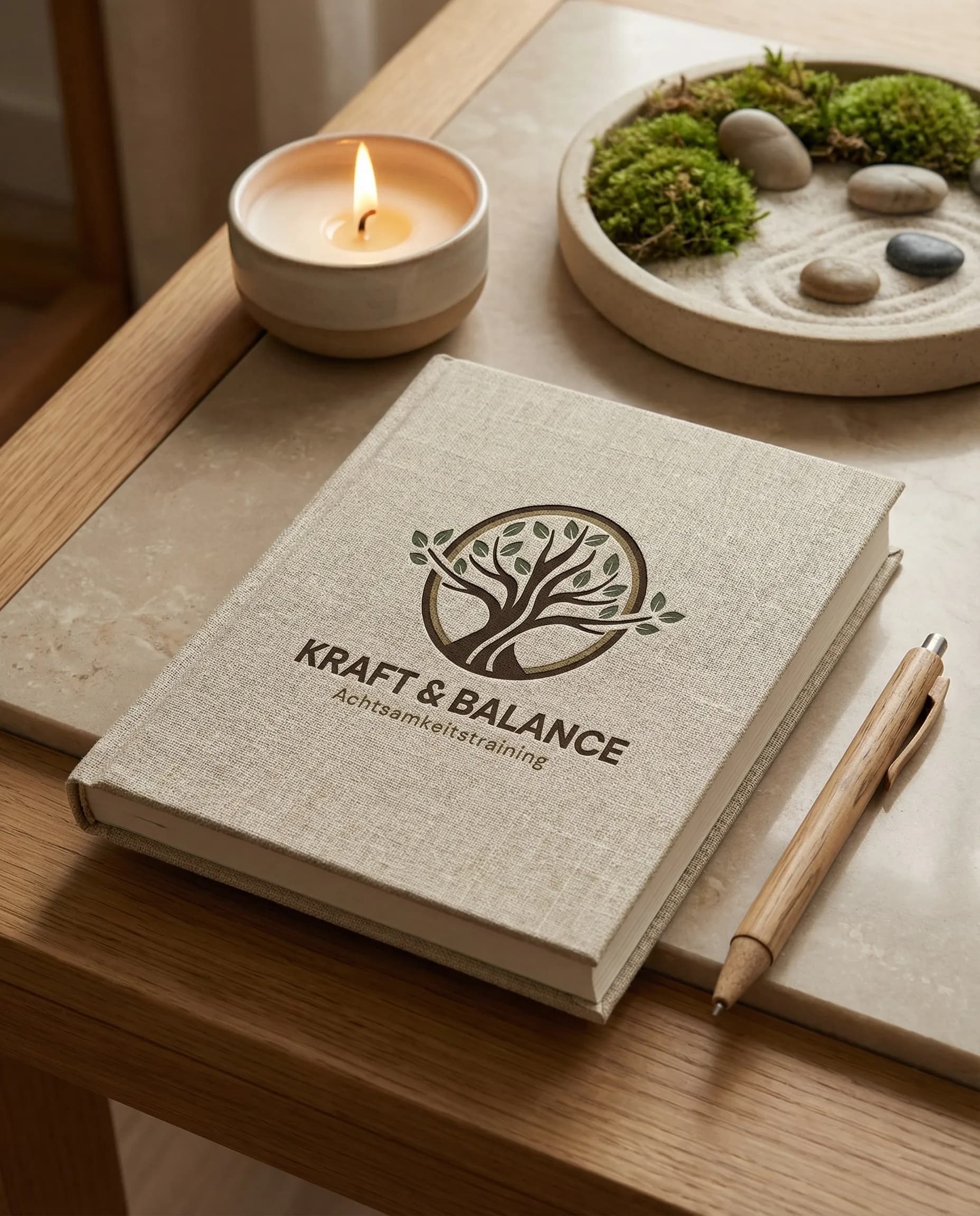 Kraft & Balance Logo auf Buch