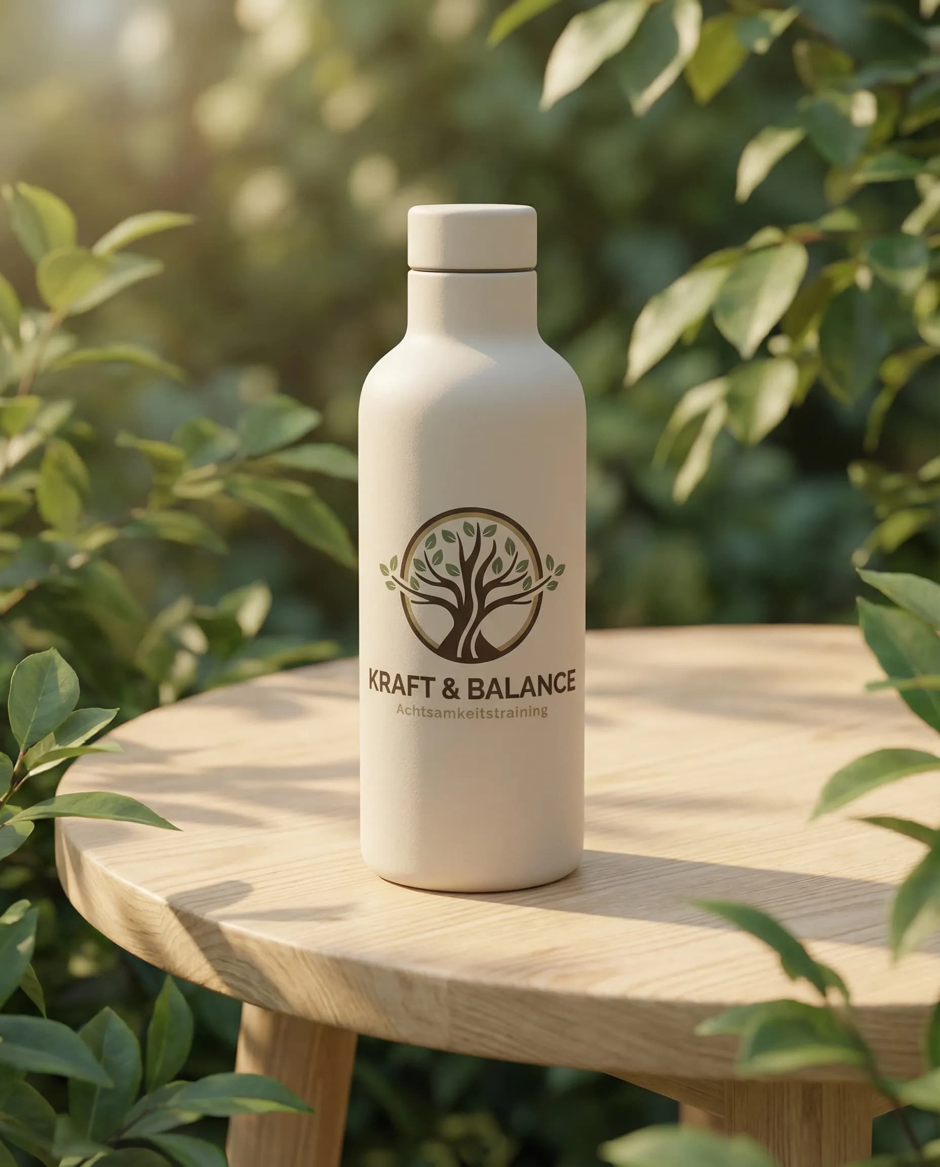 Kraft & Balance Logo auf Flasche