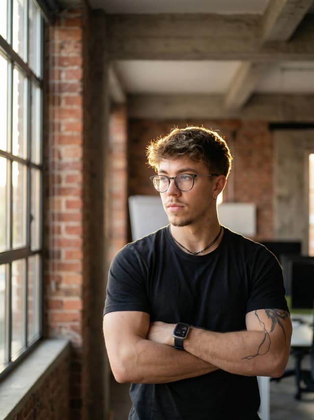 Yannis am Fenster, nachdenklich